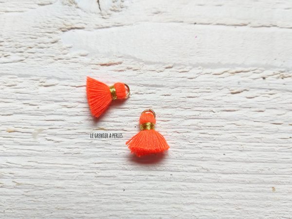 2 Petits Pompons coton * Orange Néon * 1.5 cm