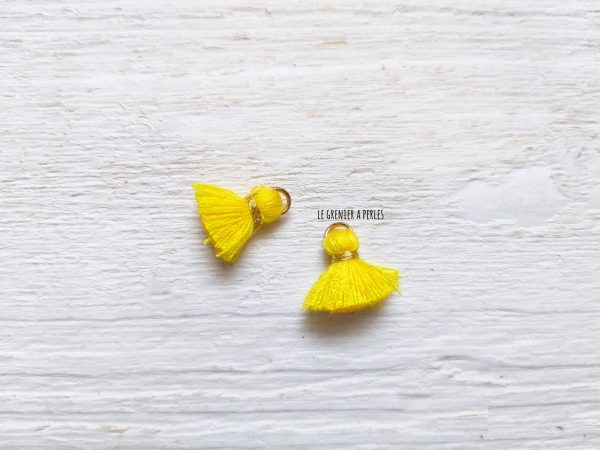 2 Petits Pompons coton * Jaune Canard * 1.5 cm