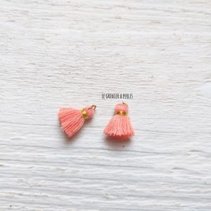 2 Petits Pompons coton * Rose Saumon  * 1.5 cm