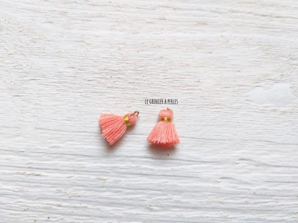 2 Petits Pompons coton * Rose Saumon * 1.5 cm