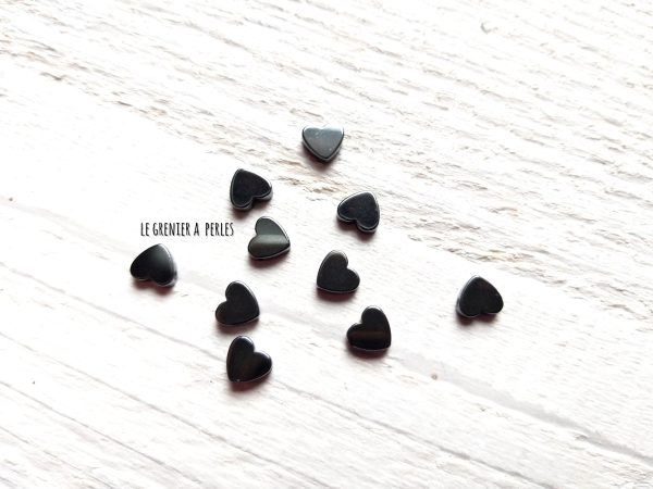 10 Perles Coeur 6 mm * Hématite Noir