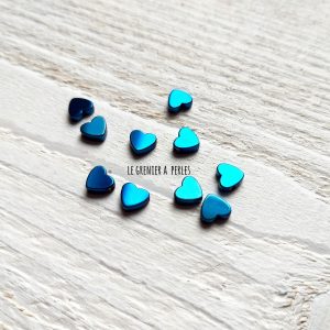 10 Perles Coeur 6 mm * Hématite Bleu