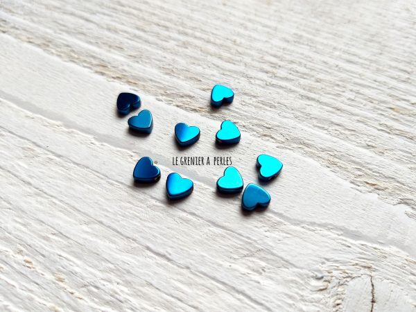 10 Perles Coeur 6 mm * Hématite Bleu