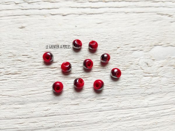 10 Perles Dôme 6 mm Rouge Silver