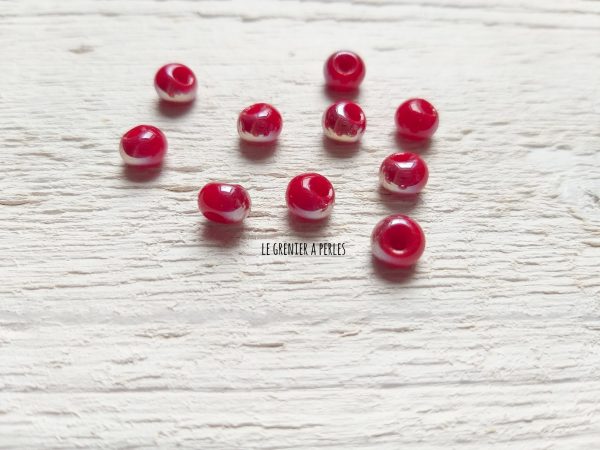 10 Perles Dôme 6 mm Rouge Irisé