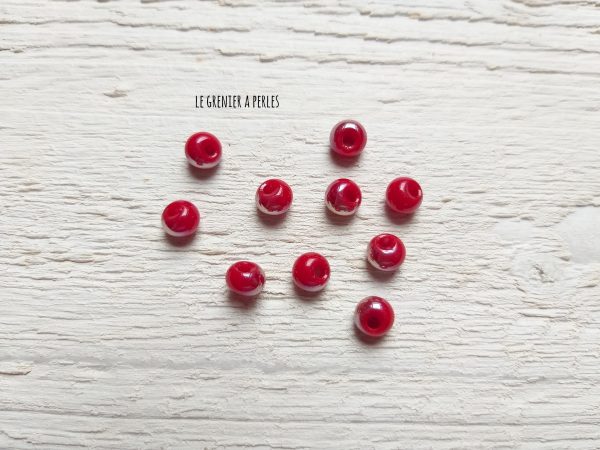 10 Perles Dôme 6 mm Rouge Irisé