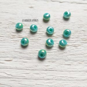 10 Perles Dôme 6 mm Turquoise irisé