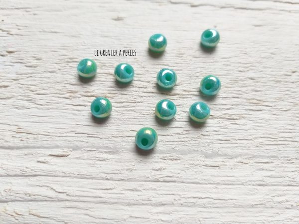 10 Perles Dôme 6 mm Turquoise irisé