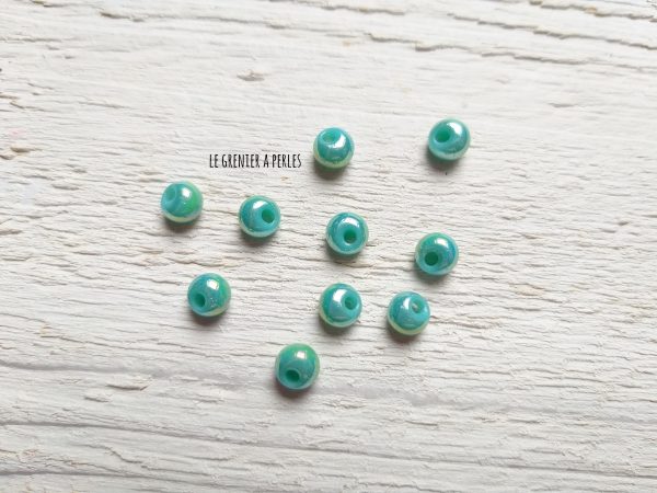 10 Perles Dôme 6 mm Turquoise irisé