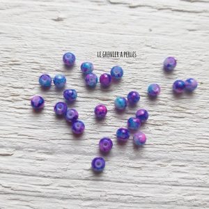 25 Perles Rondes Plates 4 mm Marbrées Violet