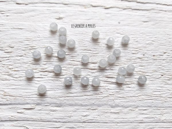 25 Perles Rondes Plates 4 mm Marbrées Gris