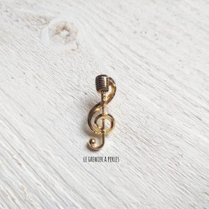 Pin’s Note de musique et micro Or