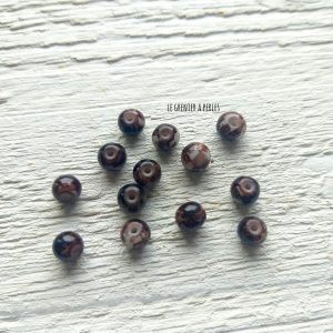 10 Perles Rondes 6 mm Marron Marbré