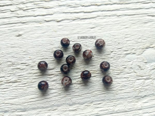 10 Perles Rondes 6 mm Marron Marbré