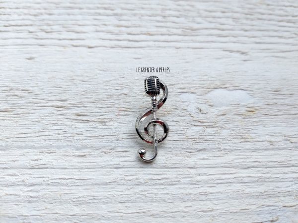 Pin's Note de musique et micro Argent