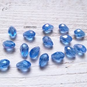 5 Perles Gouttes 12 x 8 mm Bleu Sapphir AB