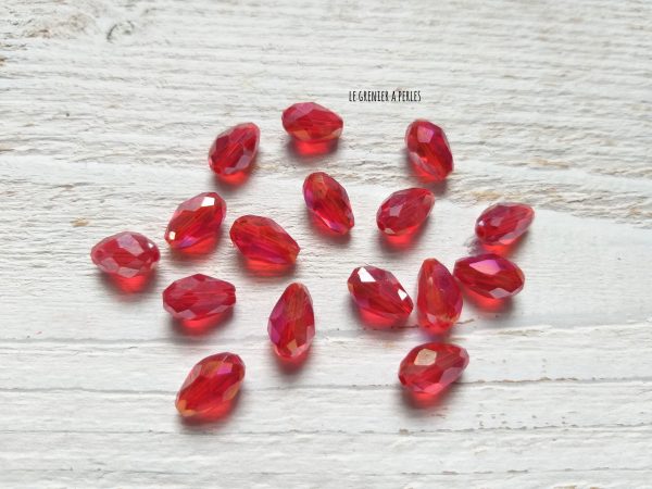 5 Perles Gouttes 12 x 8 mm Rouge AB