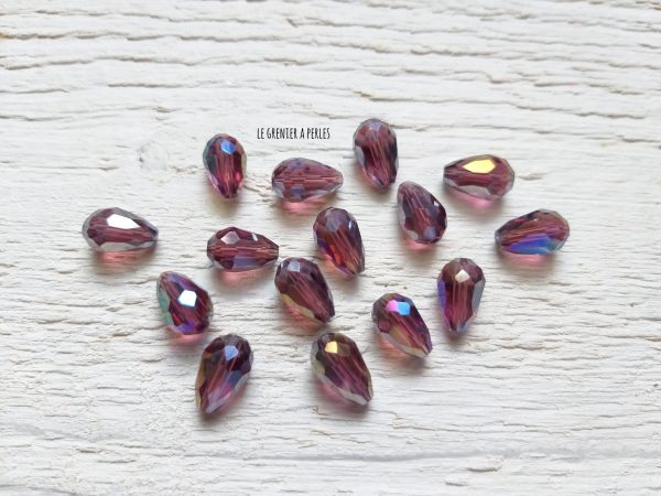 5 Perles Gouttes 12 x 8 mm Amethyst AB