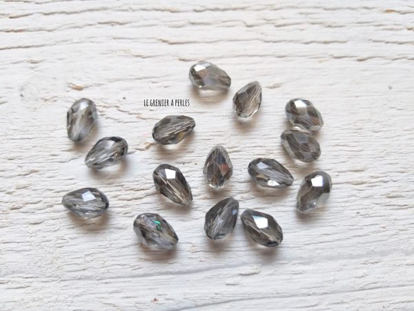 5 Perles Gouttes 12 x 8 mm Cristal Silver