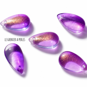 Perles Gouttes 15 x 8 mm 2613 violet et or perles gouttes en verre le grenier a perles