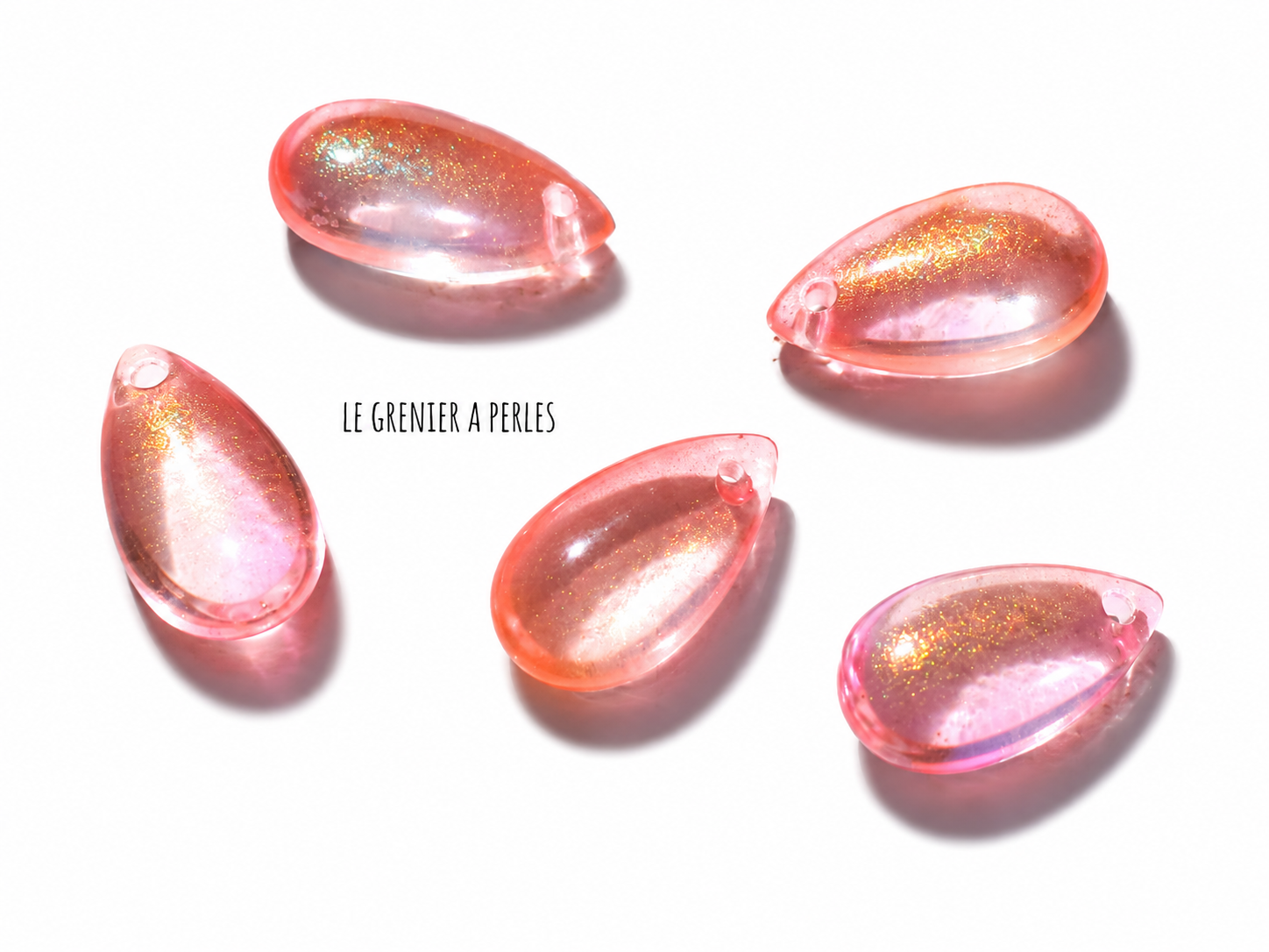 Perles Gouttes 15 x 8 mm 2623 rose et or scintillant perles gouttes en verre le grenier a perles