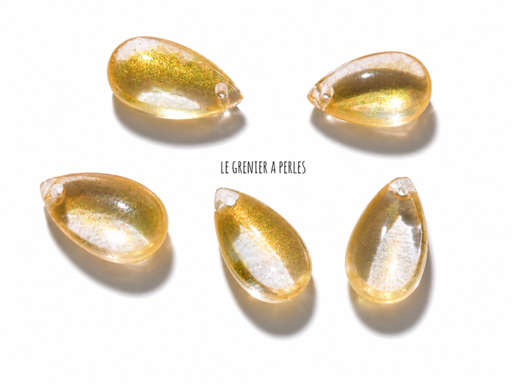 Perles Gouttes 15 x 8 mm 2626 jaune scintillant perles gouttes en verre le grenier a perles