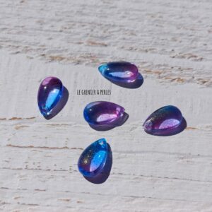 2 Perles Gouttes 15 x 8 mm Rose et bleu scintillant