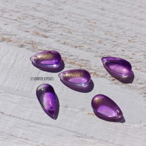 2 Perles Gouttes 15 x 8 mm Violet et Or