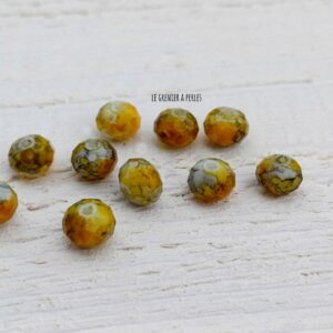 10 Perles ABACUS 8 mm Jaune marbré