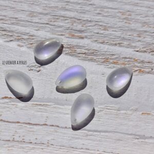 2 Perles Gouttes 15 x 8 mm White Opal AB