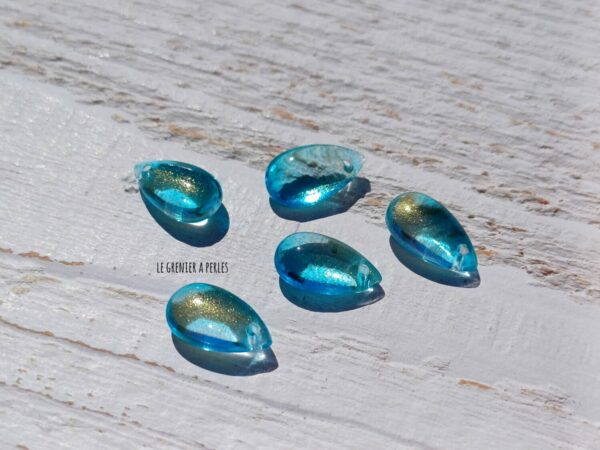 Perles gouttes bleu et or scintillant