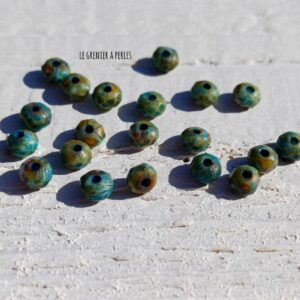 20 Rondelles Tchèques 3 x 5 mm * Blue Green Picasso * Czech Rondelles