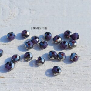 20 Perles Abacus 6 mm Violet & Argent