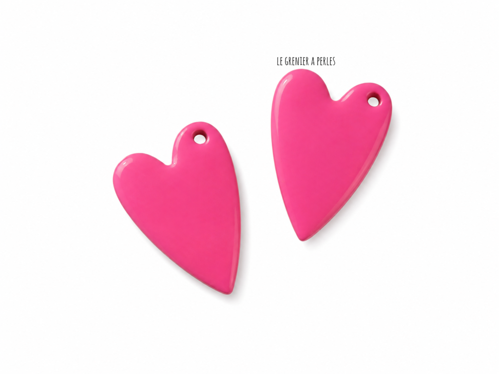 Breloque coeur en émail rose 2816 le grenier a perles