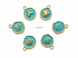 Breloques en émail et plaqué or sirène étoile de mer tortue 2840 le grenier a perles
