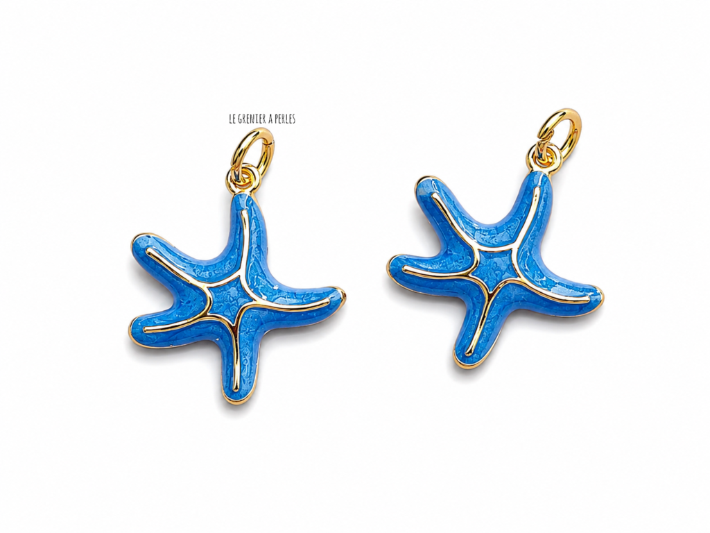 Breloques étoiles de mer charm starfish breloques 2835 étoile bleu et or le grenier a perles