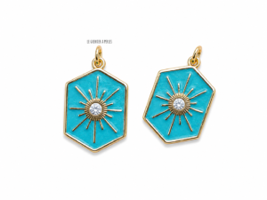 Breloques hexagone bleu charm hexagone 2832 soleil et strass le grenier a perles (1)