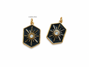 Breloques hexagone noir et or charm hexagone 2834 soleil et strass le grenier a perles (1)