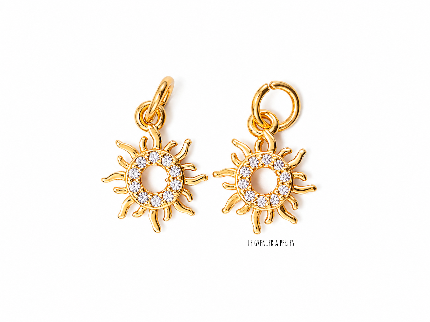 mini breloques Soleil Or et Strass 2824 charm soleil le grenier a perles